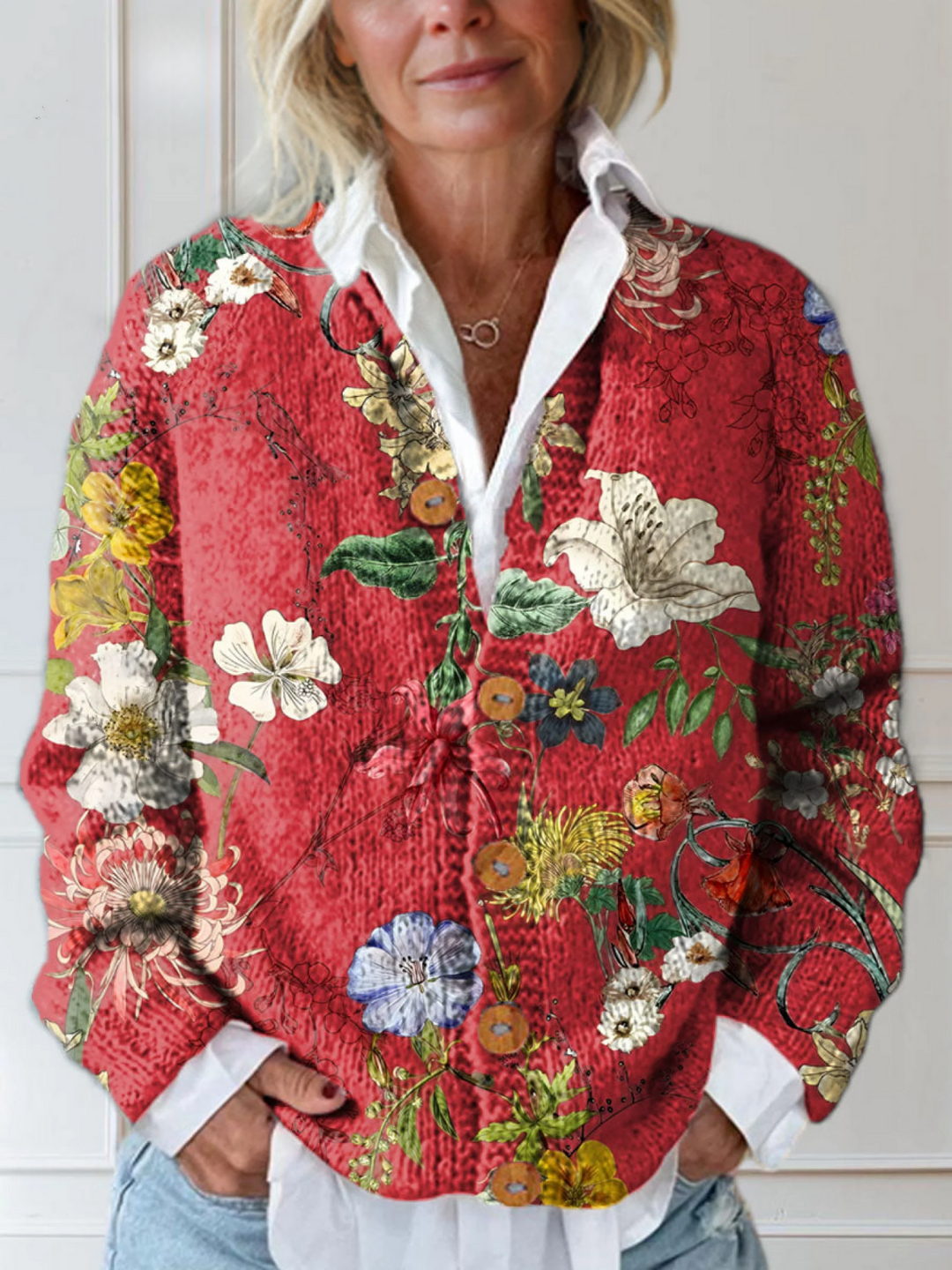 SVEA | Cardigan-Pullover mit Vintage-Blumendruck III
