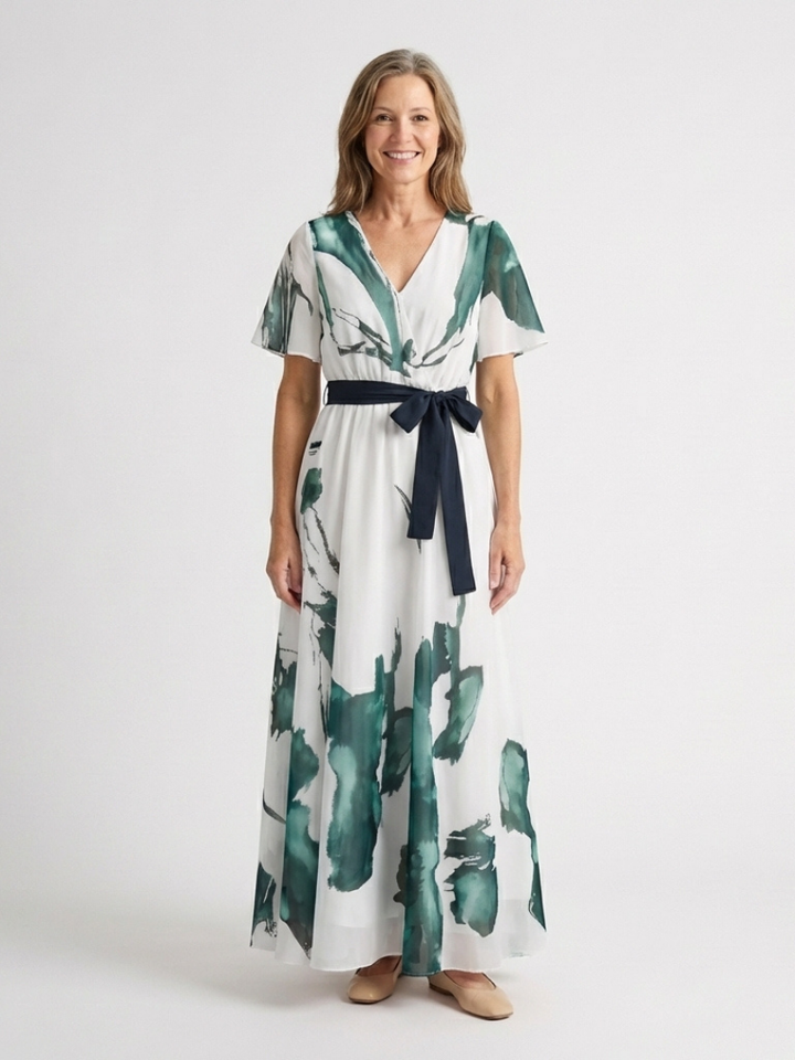 Flutter Sleeve Belted Maxi Dress