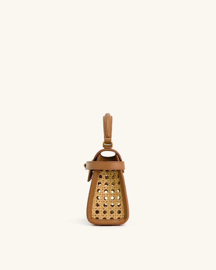 Woven Top Handle Bag - Brown