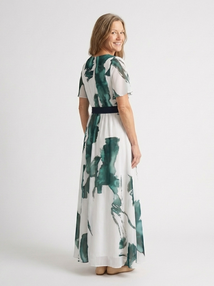 Flutter Sleeve Belted Maxi Dress