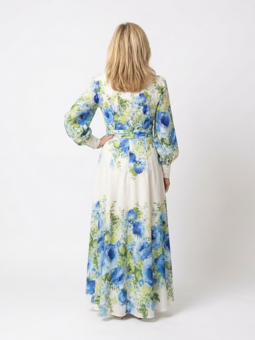 Long Sleeve Floral Button Front Maxi Dress