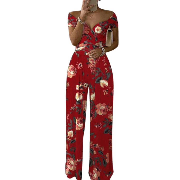 Floral Off Shoulder Wrap Jumpsuit