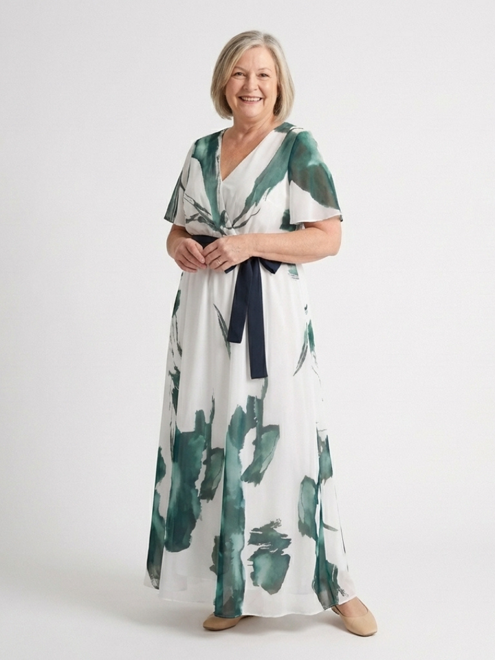 Flutter Sleeve Belted Maxi Dress