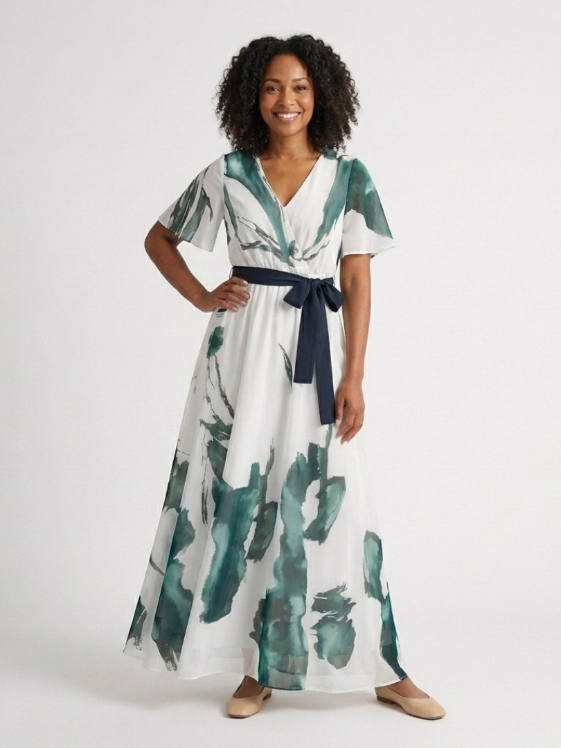 Flutter Sleeve Belted Maxi Dress