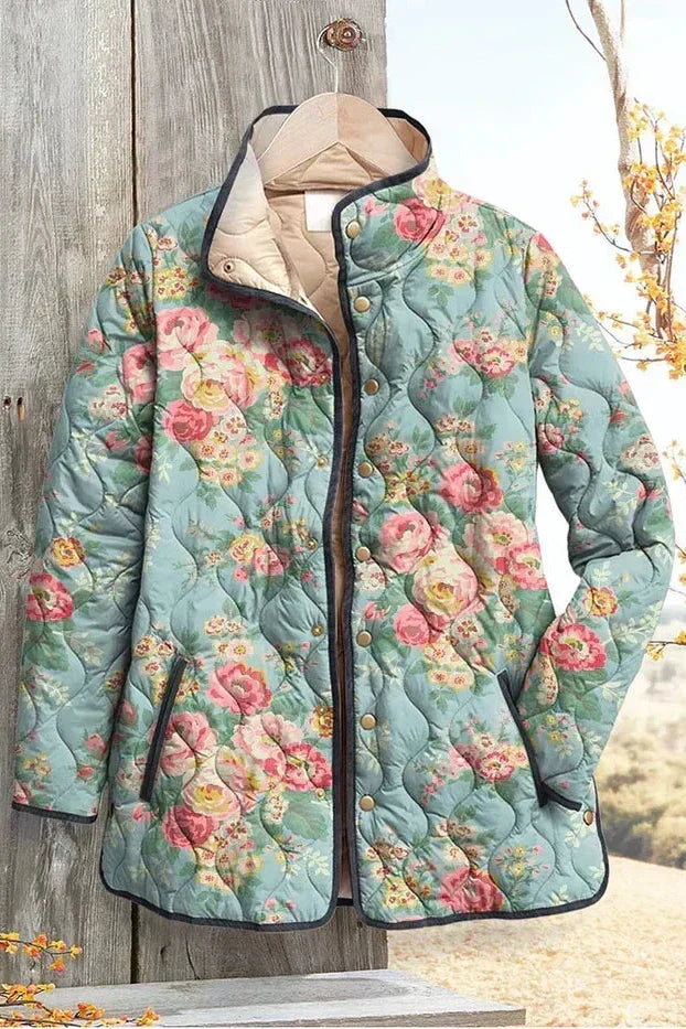 Quilted Jacket with Roses on Mint