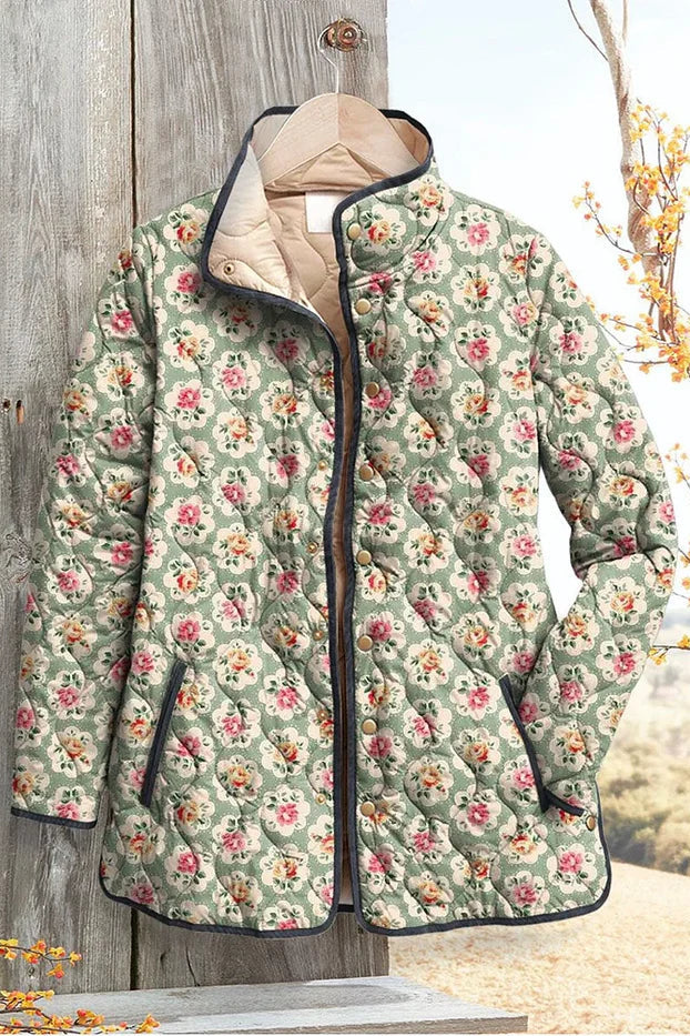 Quilted Jacket with Roses on Sage