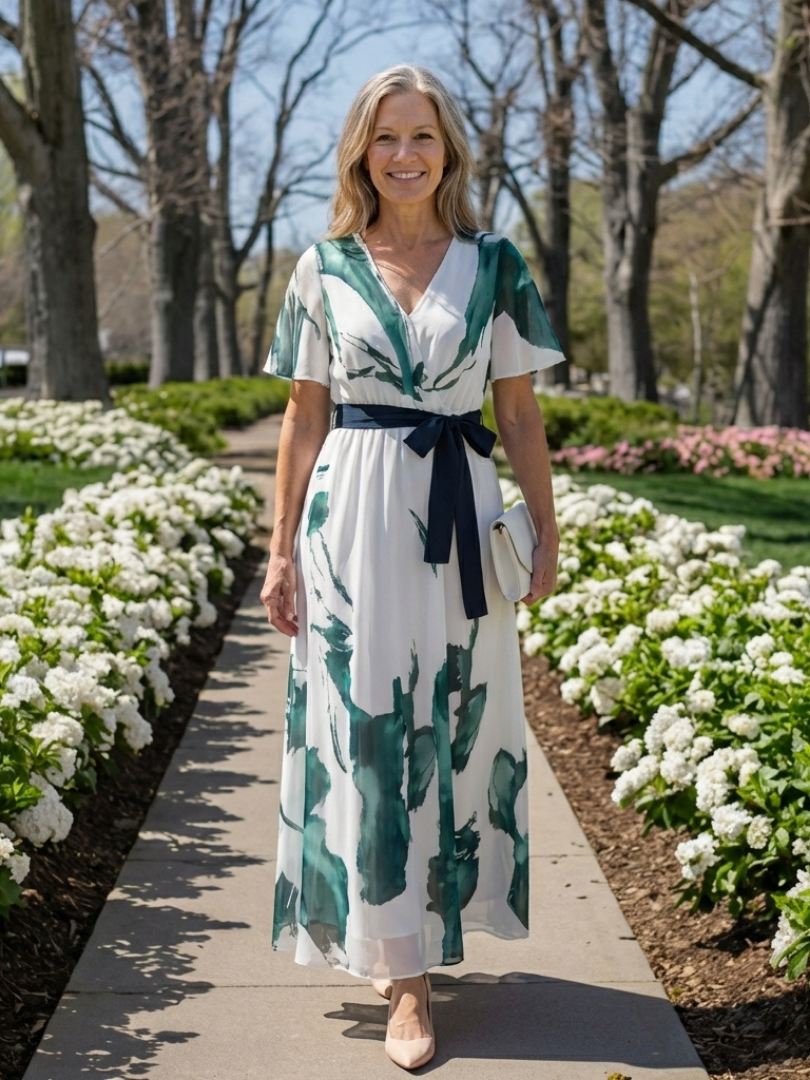 Flutter Sleeve Belted Maxi Dress