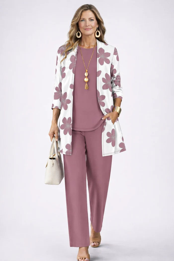 Matching Cardigan, Top and Trouser Set for Everyday Wear
