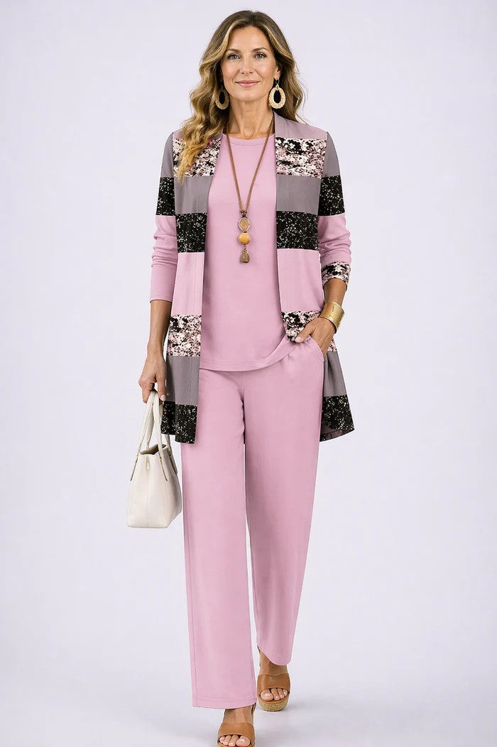 Matching Cardigan, Top and Trouser Set for Everyday Wear