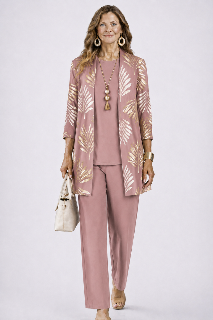 Printed Trouser Co-ord with Open-Front Cardigan for Women