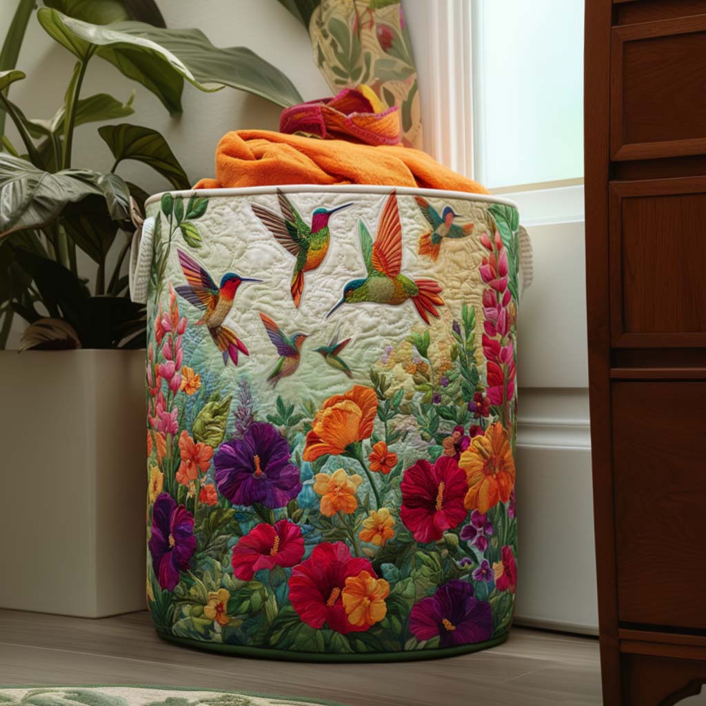 Flutter and Bloom Quilted Laundry Basket