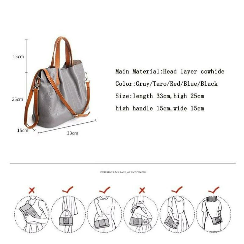 Genuine Leather Handbag with Litchi Grain