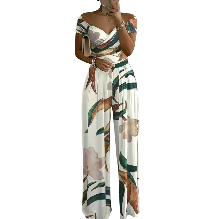 Floral Off Shoulder Wrap Jumpsuit