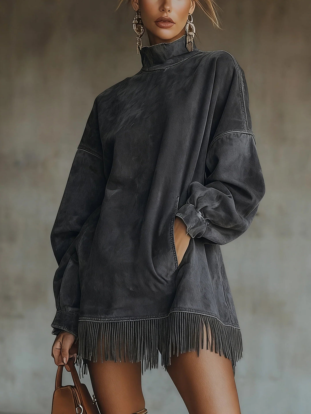 SVEA | Langärmeliges Minikleid mit Fransen