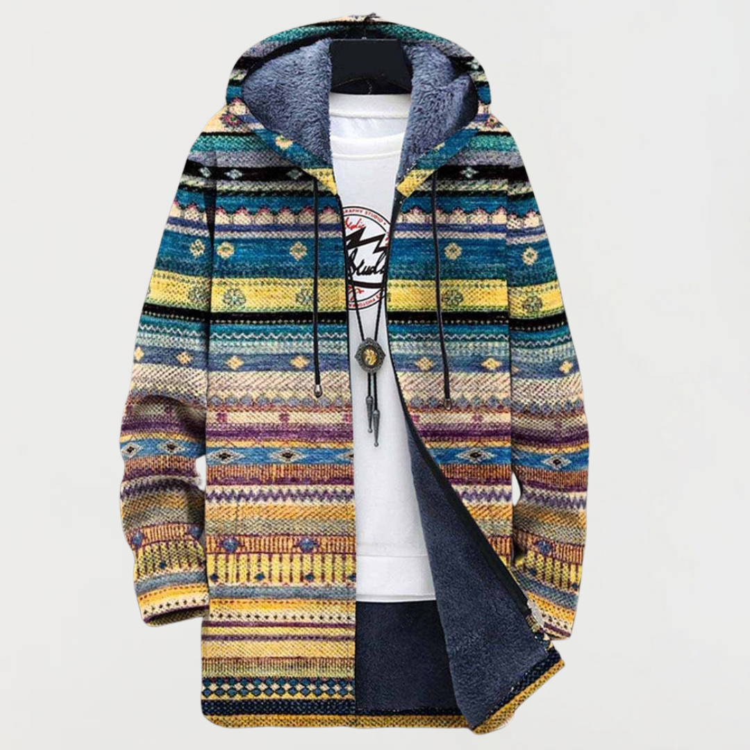 Marianne™ | Hooded Jacket with Wavy Ethnic Pattern