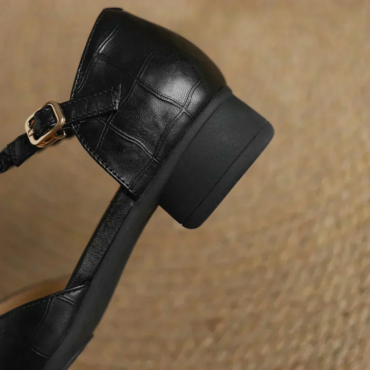 Greta | Classic Leather T-Strap Shoes with Braided Detail