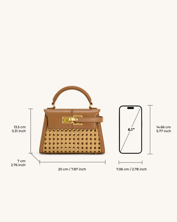 Woven Top Handle Bag - Brown