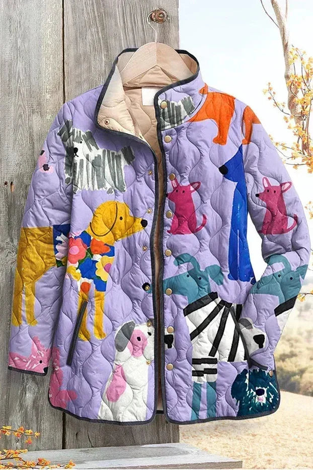 Quilted Jacket with Dogs in Lilac