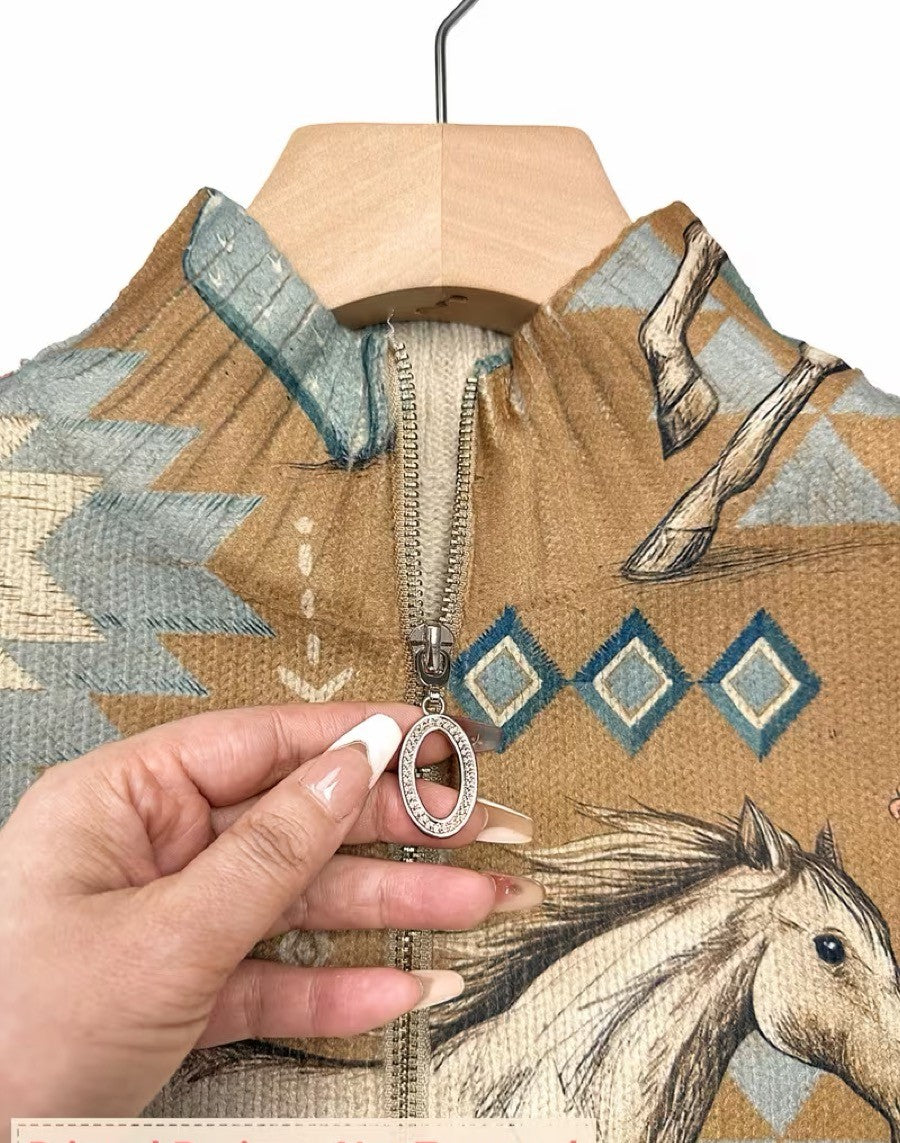 Beate™ | Cardigan with Horses & Cacti